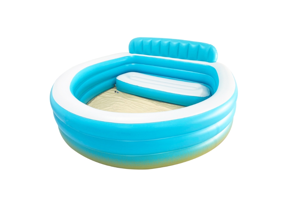 Round inflatable pool with seat and backrest