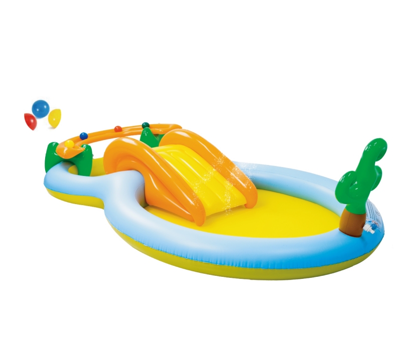 Inflatable pool with slide and sprayer