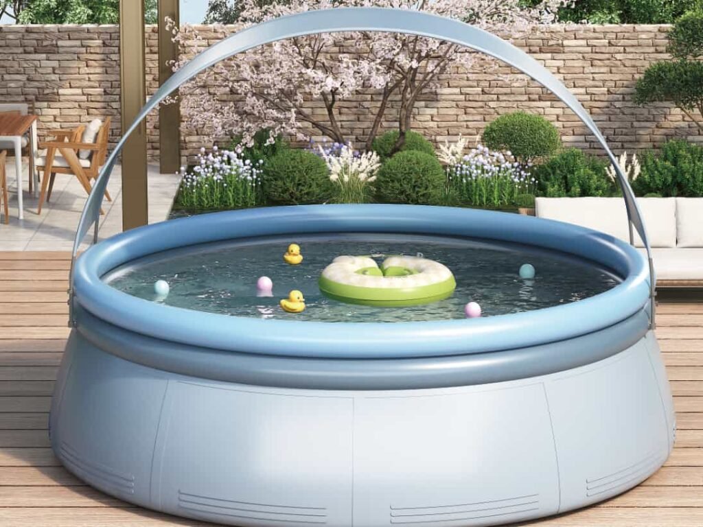 PRODUCT PHOTOGRAPH — Round Easy Setup Pool with Shade Canopy and Sunshade
