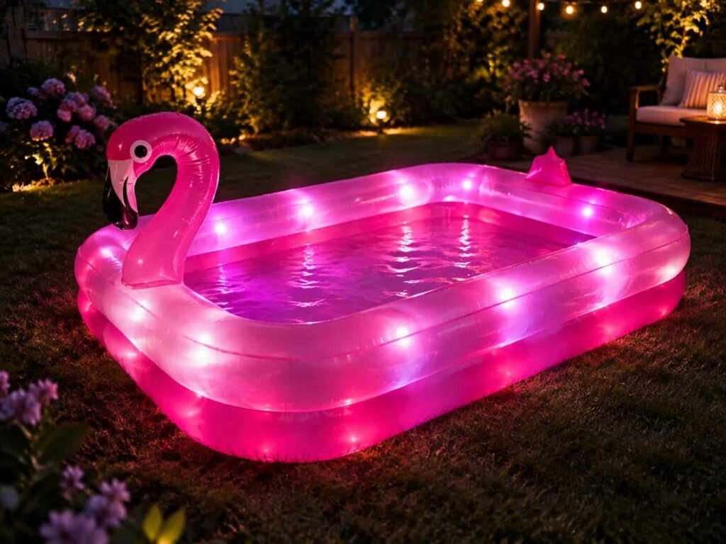 PRODUCT PHOTOGRAPH — Inflatable Flamingo Pool with LED Light