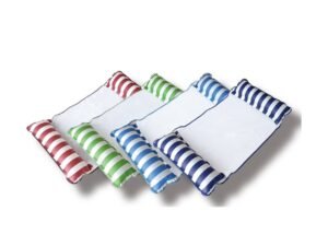 Striped inflatable mesh pool hammock with head and foot support