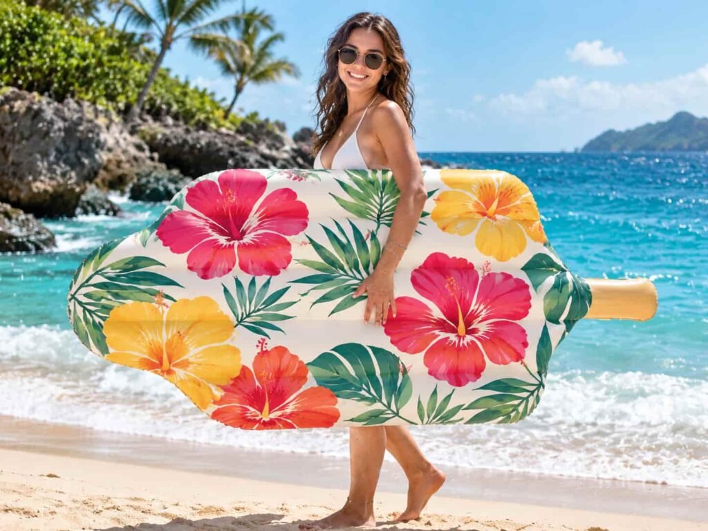Floral inflatable popsicle pool float with tropical flower print