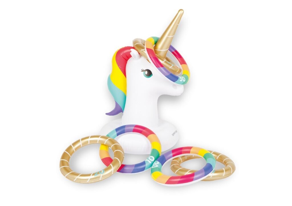 Unicorn-themed inflatable ring toss set, COMCO model CO-GS-50118