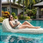 Premium removable fabric-covered pool lounger with striped 600D Oxford cover